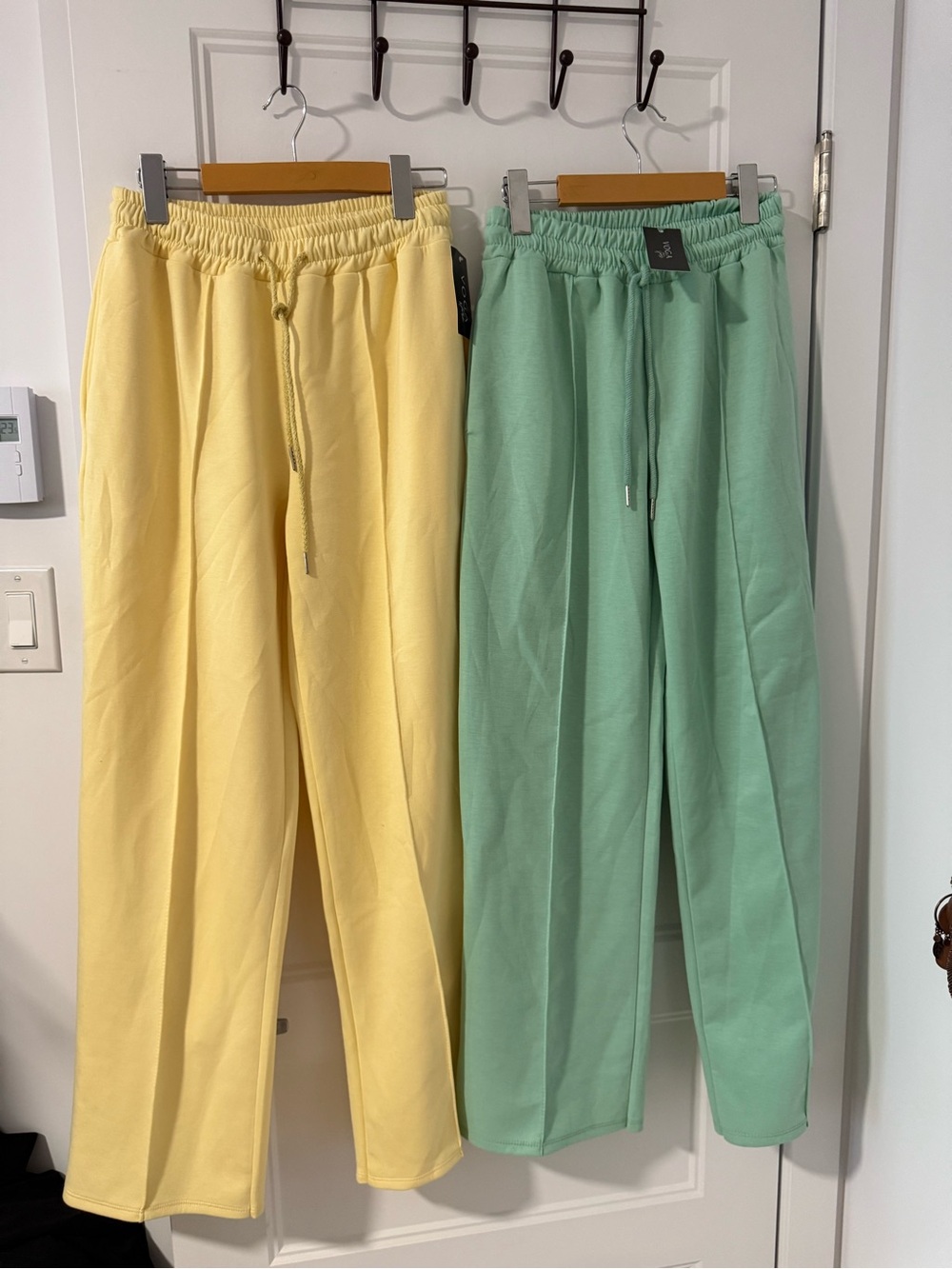 Women’s Casual Drawstring Pants in Pale Yellow and Mint Green